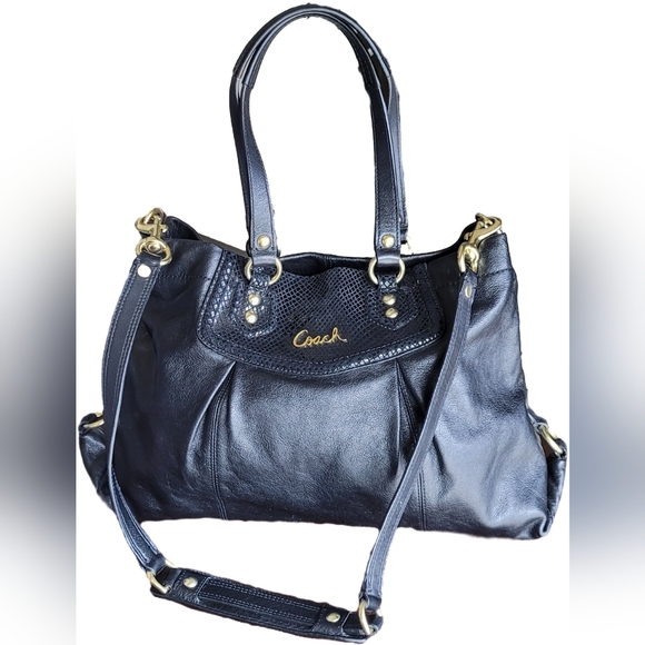 Coach Ashley Carryall Black Leather Large 2-Ways Hand/Shoulder Bag - EUC - Picture 1 of 16